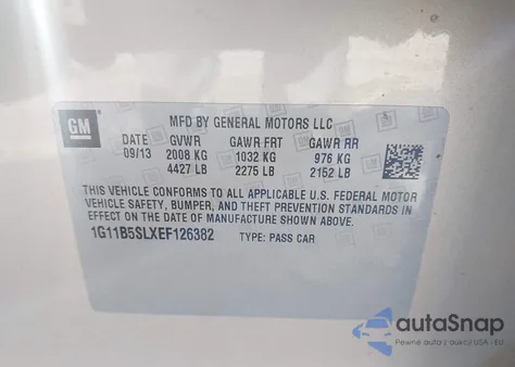 2014 Chevrolet Malibu 1Ls from USA, damaged, VIN 1G11B5SLXEF126382